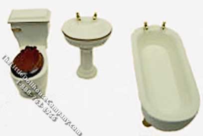 (image for) Miniature 1/2 Scale Cream Coloured Bathroom Set for Dollhouses